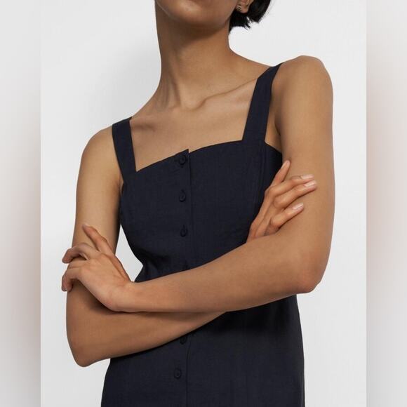 Theory Kayleigh Button Front Dress Navy Blue Goodlinen Sundress 10 - Picture 4 of 10
